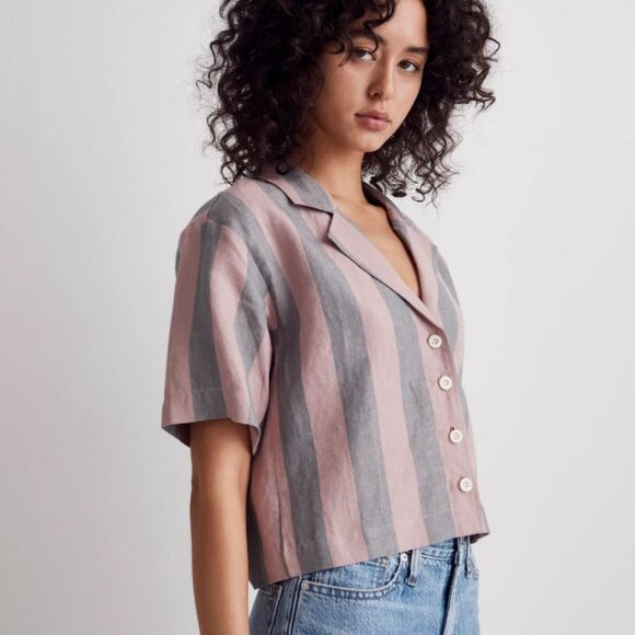 Madewell 100% Linen Resort Shirt in Springy Stripe - Picture 3 of 10
